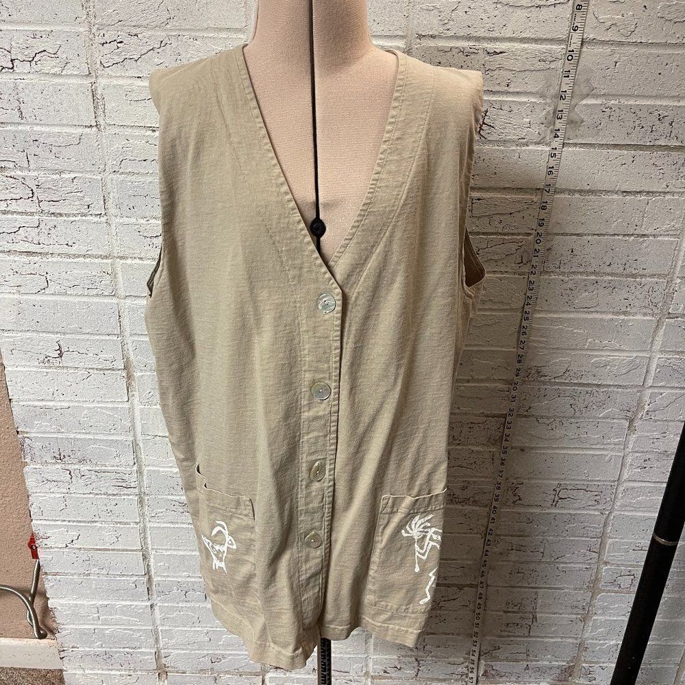 Vintage Cactus Preshrunk Cotton Sleeveless Southwestern Ethnic Vest M